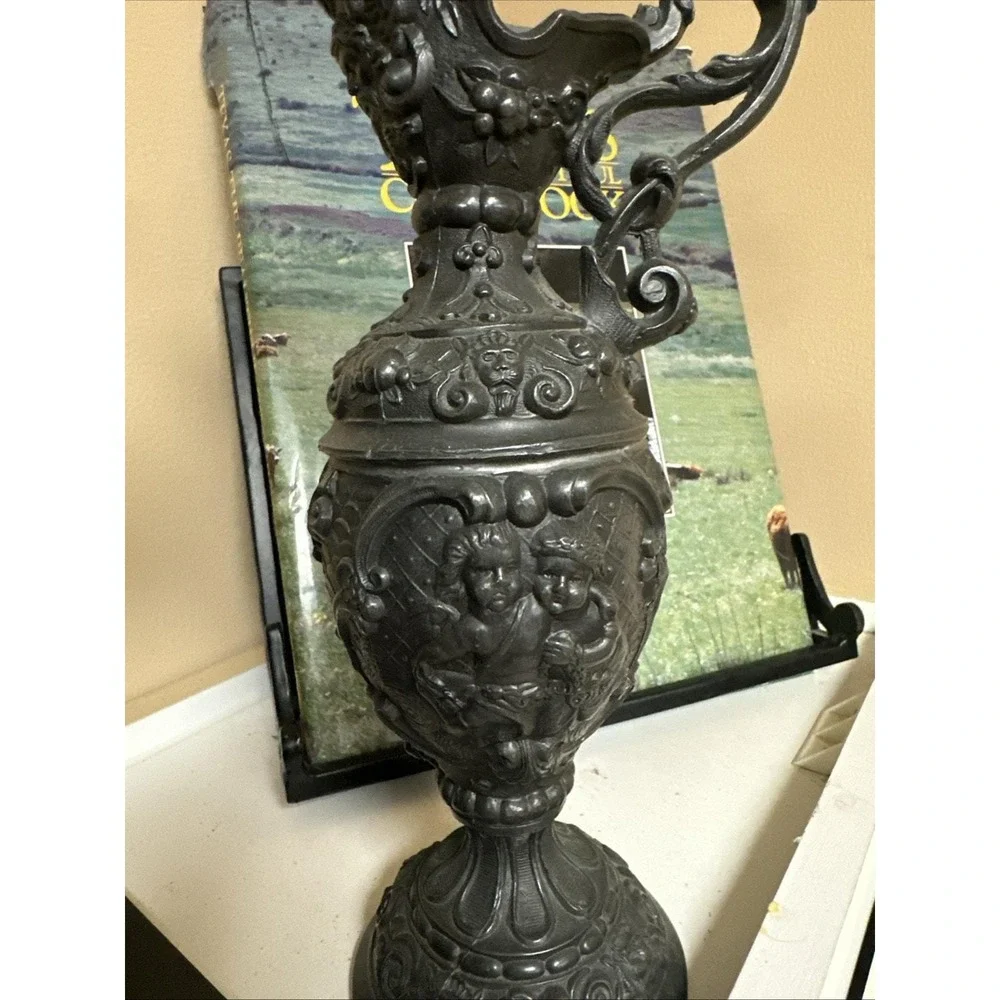 Victorian Metal Pitcher, French‎ Cherub Motif, Repoussé (Vintage Decor)